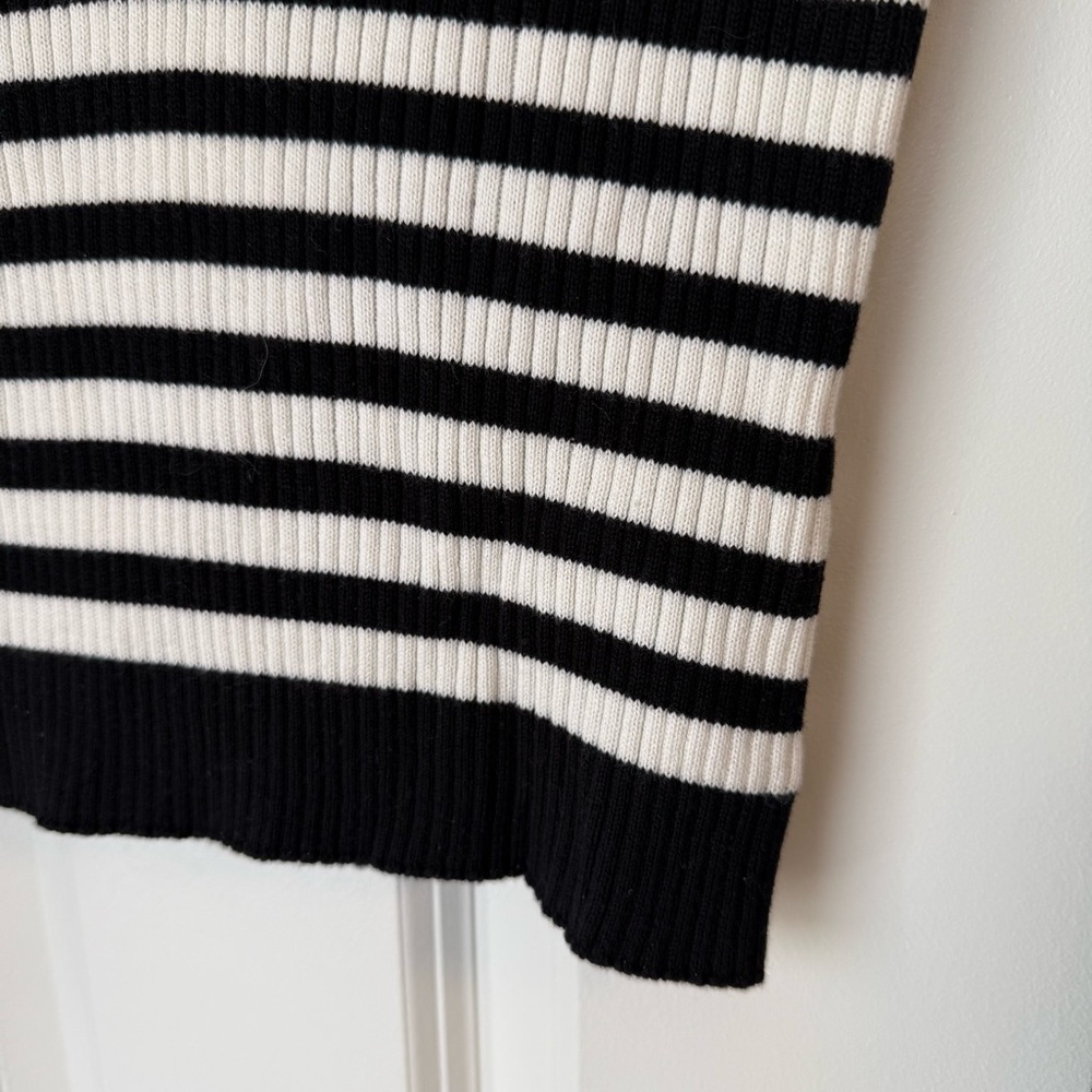 Anthropologie Maeve Bell Sleeve Ribbed Knit Polo Sweater Sz S Black V Neck Prep - Picture 6 of 13
